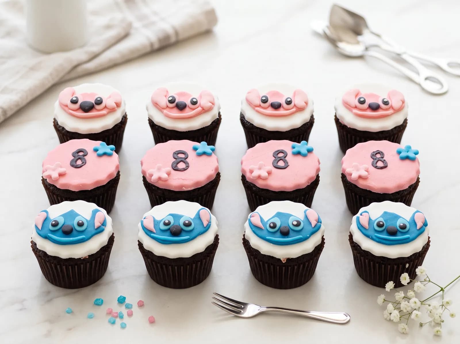 Boîte de cupcakes personnalisés sur le thème Stitch réalisée par Maman Gâteau à Pully